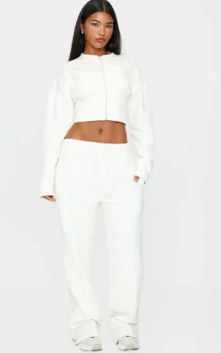 Sale PrettyLittleThing Extreme Cinched Waist Sweatshirt Cream