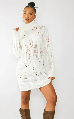 PrettyLittleThing Sweater Dresses*Extreme Distressed Knitted Sweater Dress