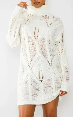 PrettyLittleThing Sweater Dresses*Extreme Distressed Knitted Sweater Dress