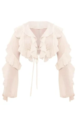 PrettyLittleThing Blouses*Extreme Frill Tie Front Flare Sleeve Blouse
