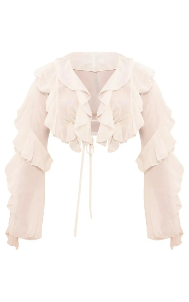 PrettyLittleThing Blouses*Extreme Frill Tie Front Flare Sleeve Blouse