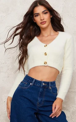 PrettyLittleThing Cardigans*Eyelash Knit Crop Button Up Cardigan