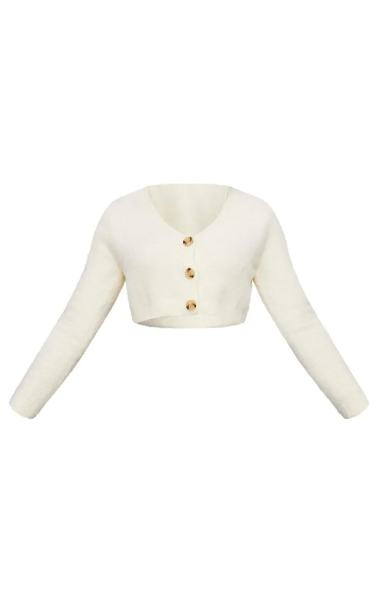 PrettyLittleThing Cardigans*Eyelash Knit Crop Button Up Cardigan