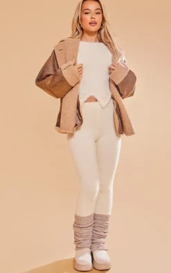 Hot PrettyLittleThing Eyelash Knit High Waist Leggings Cream