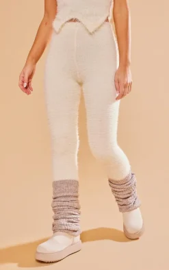 Hot PrettyLittleThing Eyelash Knit High Waist Leggings Cream
