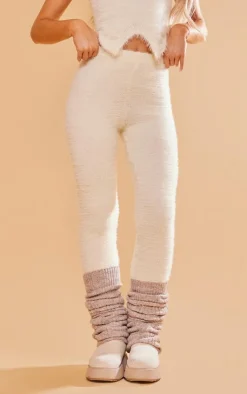 Hot PrettyLittleThing Eyelash Knit High Waist Leggings Cream