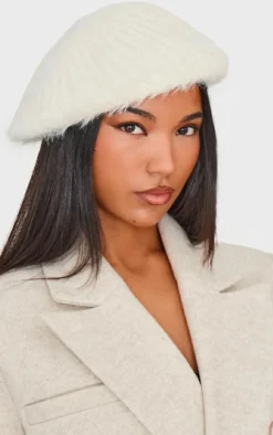 PrettyLittleThing Hats*Eyelash Knit Rib Oversized Beret