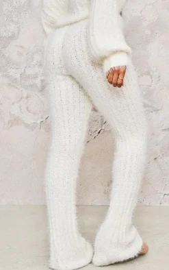 Sale PrettyLittleThing Eyelash Ladder Knit Wide Leg Pants Cream
