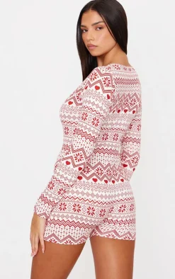 PrettyLittleThing Christmas Gifts*Fairisle Print Button Down Pajama Romper