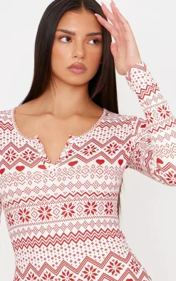 PrettyLittleThing Christmas Gifts*Fairisle Print Button Down Pajama Romper