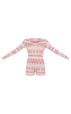 PrettyLittleThing Christmas Gifts*Fairisle Print Button Down Pajama Romper