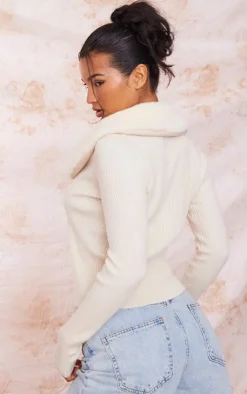 PrettyLittleThing Cardigans*Faux Fur Collar Rib Knit Cardigan