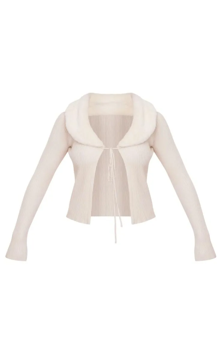 PrettyLittleThing Cardigans*Faux Fur Collar Rib Knit Cardigan