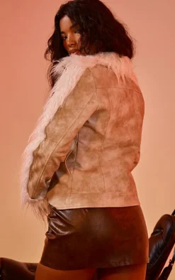 PrettyLittleThing Faux Leather Jackets*Faux Fur Trim Contrast Faux Leather Zip Up Jacket