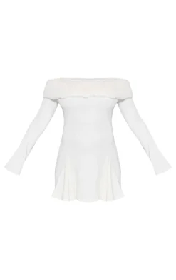 Faux Fur Trim Rib Shift Dress-PrettyLittleThing Discount