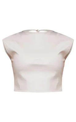 Best PrettyLittleThing Faux Leather Backless Crop Top Cream