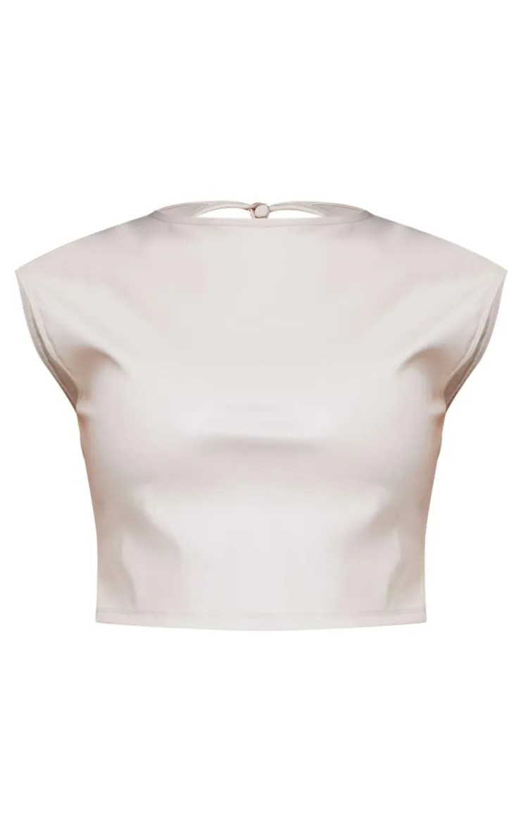 Best PrettyLittleThing Faux Leather Backless Crop Top Cream