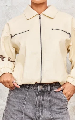 PrettyLittleThing Faux Leather Jackets*Faux Leather Bow Sleeve Detail Oversized Jacket