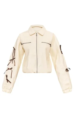PrettyLittleThing Faux Leather Jackets*Faux Leather Bow Sleeve Detail Oversized Jacket