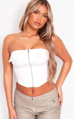 PrettyLittleThing Corsets*Faux Leather Bust Detail Zip Up Front Corset