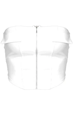 PrettyLittleThing Corsets*Faux Leather Bust Detail Zip Up Front Corset