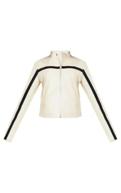 PrettyLittleThing Faux Leather Contrast Panel Motorcross Jacket Cream