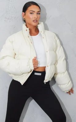 PrettyLittleThing Puffer Jackets*Faux Leather Elastic Hem Bubble Puffer