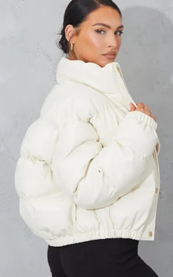 PrettyLittleThing Puffer Jackets*Faux Leather Elastic Hem Bubble Puffer