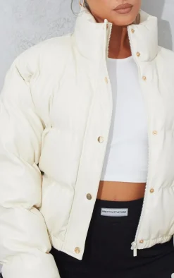 PrettyLittleThing Puffer Jackets*Faux Leather Elastic Hem Bubble Puffer