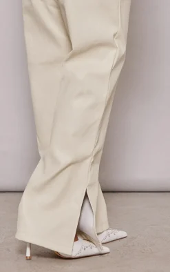 Cream Faux Leather Elasticated Waist Straight Leg Pants