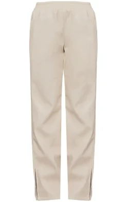 Cream Faux Leather Elasticated Waist Straight Leg Pants