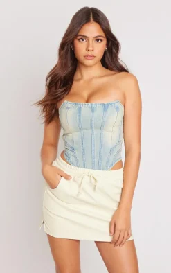 Cream Faux Leather Elasticated Waist Mini Skirt