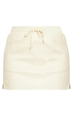 Cream Faux Leather Elasticated Waist Mini Skirt