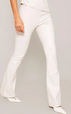 Outlet PrettyLittleThing Faux Leather High Waisted Flared Pants Cream