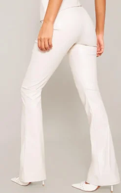 Outlet PrettyLittleThing Faux Leather High Waisted Flared Pants Cream
