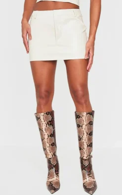 PrettyLittleThing Faux Leather Low Rise Mini Skirt Cream
