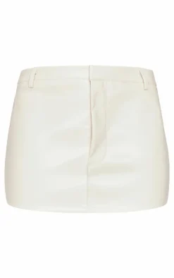 PrettyLittleThing Faux Leather Low Rise Mini Skirt Cream