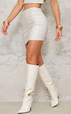 Discount PrettyLittleThing Faux Leather Micro Mini Skirt Cream