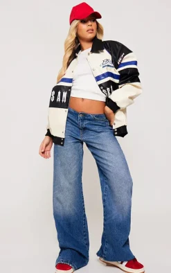 PrettyLittleThing Bomber Jackets*Faux Leather Oversized Contrast Motorcross Bomber Jacket