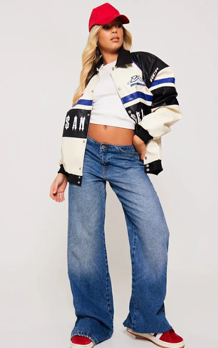 PrettyLittleThing Bomber Jackets*Faux Leather Oversized Contrast Motorcross Bomber Jacket