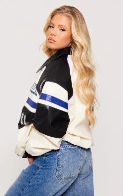 PrettyLittleThing Bomber Jackets*Faux Leather Oversized Contrast Motorcross Bomber Jacket