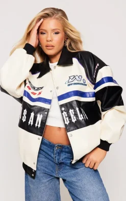 PrettyLittleThing Bomber Jackets*Faux Leather Oversized Contrast Motorcross Bomber Jacket