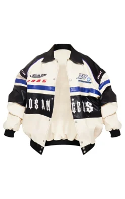 PrettyLittleThing Bomber Jackets*Faux Leather Oversized Contrast Motorcross Bomber Jacket