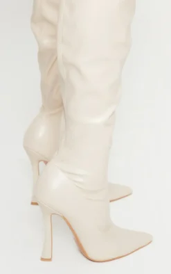 PrettyLittleThing Over The Knee Boots*Faux Leather Point Toe Sock Heeled Over The Knee Boots
