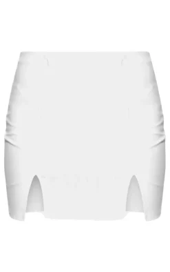 Cream Faux Leather Split Hem Mini Skirt