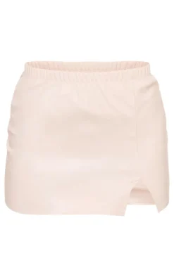 New PrettyLittleThing Faux Leather Split Side Mini Skirt Cream