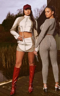 Hot PrettyLittleThing Faux Leather Zip Detail Cropped Jacket Cream