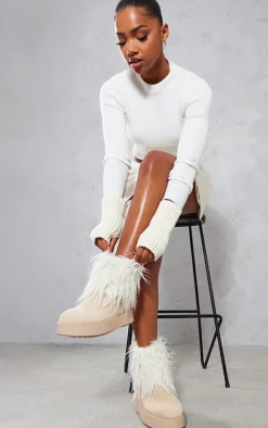 PrettyLittleThing Ankle Boots*Faux Suede Contrast Faux Fur Ankle Boot