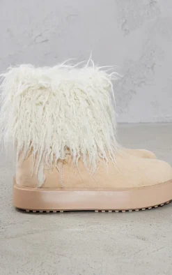 PrettyLittleThing Ankle Boots*Faux Suede Contrast Faux Fur Ankle Boot