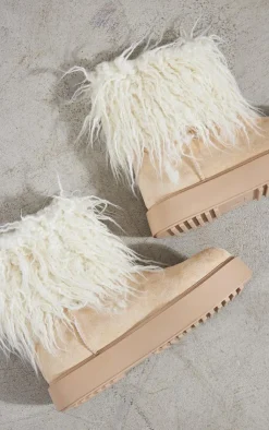 PrettyLittleThing Ankle Boots*Faux Suede Contrast Faux Fur Ankle Boot